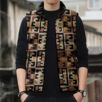 Kuba Flow Sleeveless Puffer Jacket with Geometric Tribal Blocks and Earth-Tone Mosaic Design - Wonder Print Shop