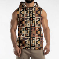 Kuba Flow Sleeveless Zip Hoodie with Geometric Tribal Blocks and Earth-Tone Mosaic Design - Wonder Print Shop