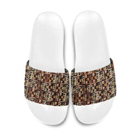 Kuba Flow Slide Sandals with Geometric Tribal Blocks and Earth-Tone Mosaic Design - Wonder Print Shop
