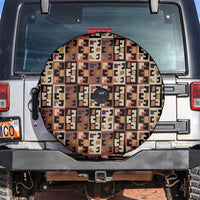 Kuba Flow Spare Tire Cover with Geometric Tribal Blocks and Earth-Tone Mosaic Design - Wonder Print Shop