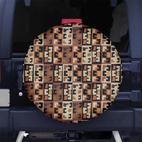 Kuba Flow Spare Tire Cover with Geometric Tribal Blocks and Earth-Tone Mosaic Design - Wonder Print Shop