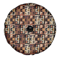 Kuba Flow Spare Tire Cover with Geometric Tribal Blocks and Earth-Tone Mosaic Design - Wonder Print Shop