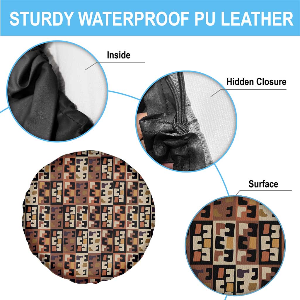Kuba Flow Spare Tire Cover with Geometric Tribal Blocks and Earth-Tone Mosaic Design - Wonder Print Shop