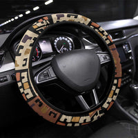 Kuba Flow Steering Wheel Cover with Geometric Tribal Blocks and Earth-Tone Mosaic Design - Wonder Print Shop