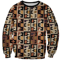 Kuba Flow Sweatshirt with Geometric Tribal Blocks and Earth-Tone Mosaic Design - Wonder Print Shop