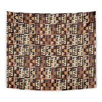 Kuba Flow Tapestry with Geometric Tribal Blocks and Earth-Tone Mosaic Design - Wonder Print Shop