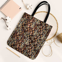 Kuba Flow Tote Bag with Geometric Tribal Blocks and Earth-Tone Mosaic Design - Wonder Print Shop