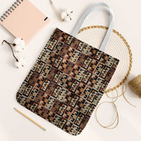 Kuba Flow Tote Bag with Geometric Tribal Blocks and Earth-Tone Mosaic Design - Wonder Print Shop