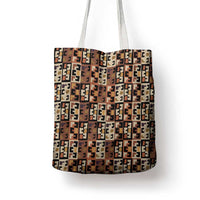 Kuba Flow Tote Bag with Geometric Tribal Blocks and Earth-Tone Mosaic Design - Wonder Print Shop