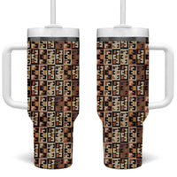 Kuba Flow Tumbler With Handle with Geometric Tribal Blocks and Earth-Tone Mosaic Design - Wonder Print Shop