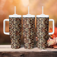 Kuba Flow Tumbler With Handle with Geometric Tribal Blocks and Earth-Tone Mosaic Design - Wonder Print Shop