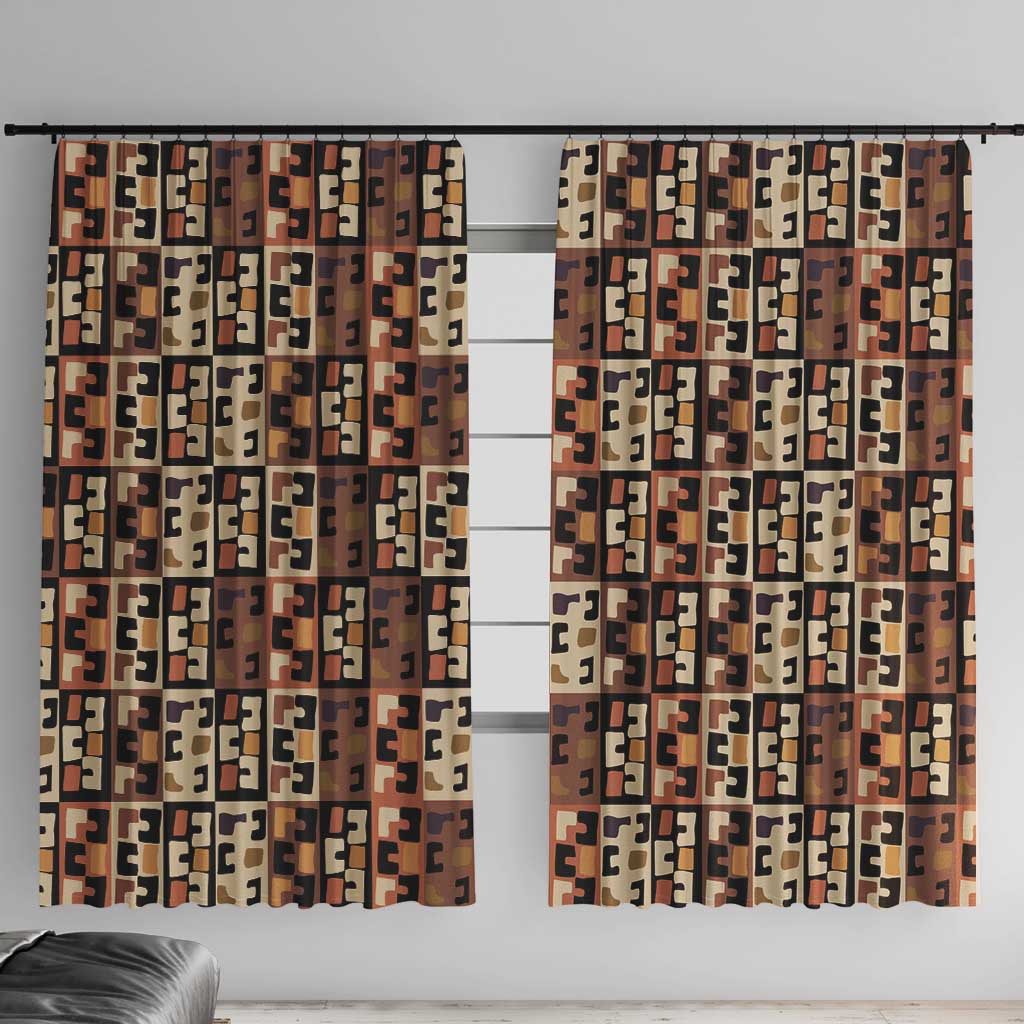 Kuba Flow Window Curtain with Geometric Tribal Blocks and Earth-Tone Mosaic Design - Wonder Print Shop