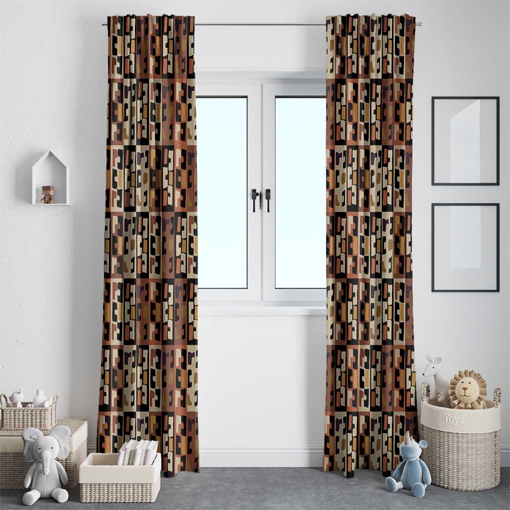 Kuba Flow Window Curtain with Geometric Tribal Blocks and Earth-Tone Mosaic Design - Wonder Print Shop