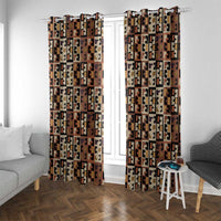 Kuba Flow Window Curtain with Geometric Tribal Blocks and Earth-Tone Mosaic Design - Wonder Print Shop