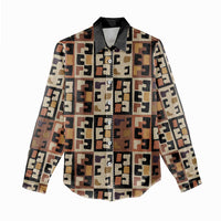 Kuba Flow Women Casual Shirt with Geometric Tribal Blocks and Earth-Tone Mosaic Design - Wonder Print Shop