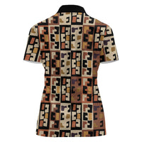 Kuba Flow Women Polo Shirt with Geometric Tribal Blocks and Earth-Tone Mosaic Design - Wonder Print Shop