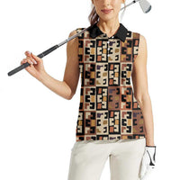 Kuba Flow Women Sleeveless Polo Shirt with Geometric Tribal Blocks and Earth-Tone Mosaic Design - Wonder Print Shop