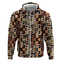 Kuba Flow Zip Hoodie with Geometric Tribal Blocks and Earth-Tone Mosaic Design - Wonder Print Shop