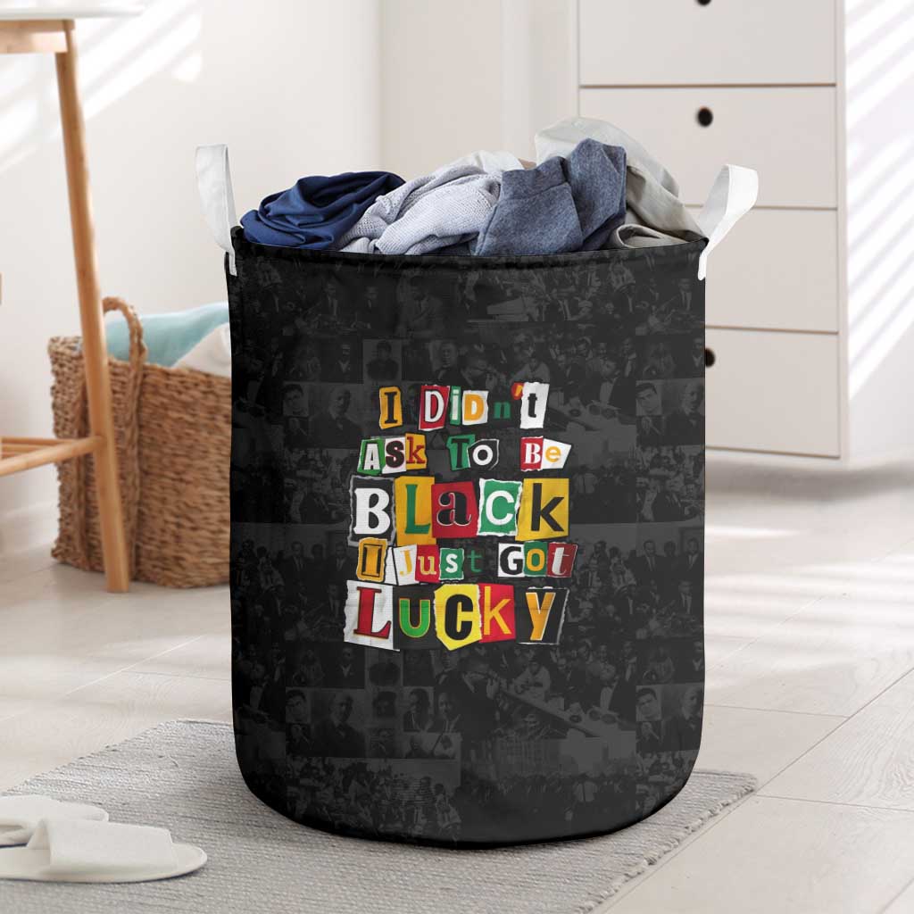 I Didn't Ask To Be Black I Just Got Lucky Magazine Cutout Laundry Basket with Ancestral Portrait Collage Lettering - Wonder Print Shop