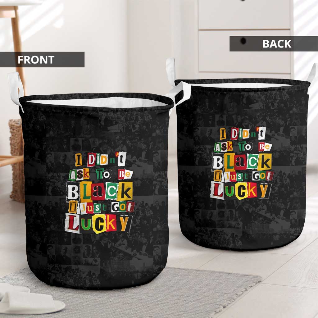 I Didn't Ask To Be Black I Just Got Lucky Magazine Cutout Laundry Basket with Ancestral Portrait Collage Lettering - Wonder Print Shop