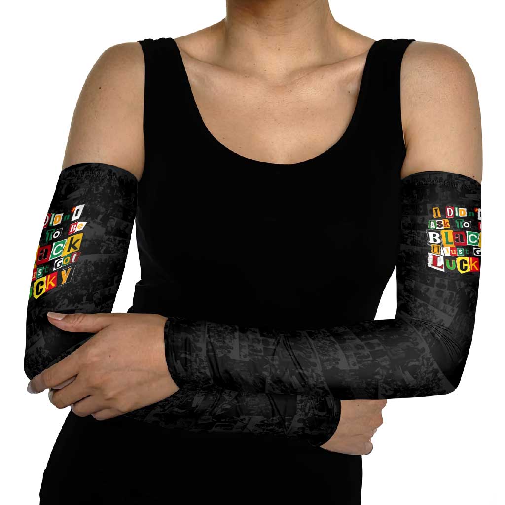 I Didn't Ask To Be Black I Just Got Lucky Magazine Cutout Arm Sleeves with Ancestral Portrait Collage Lettering - Wonder Print Shop