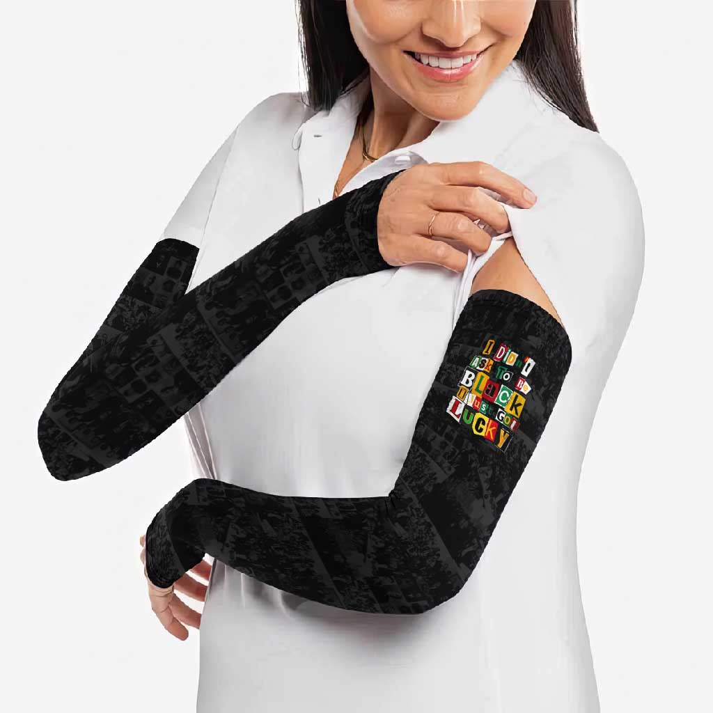 I Didn't Ask To Be Black I Just Got Lucky Magazine Cutout Arm Sleeves with Ancestral Portrait Collage Lettering - Wonder Print Shop