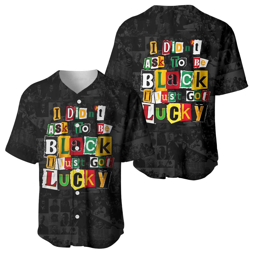 I Didn't Ask To Be Black I Just Got Lucky Magazine Cutout Baseball Jersey with Ancestral Portrait Collage Lettering - Wonder Print Shop