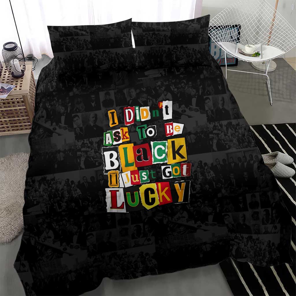 I Didn't Ask To Be Black I Just Got Lucky Magazine Cutout Bedding Set with Ancestral Portrait Collage Lettering - Wonder Print Shop