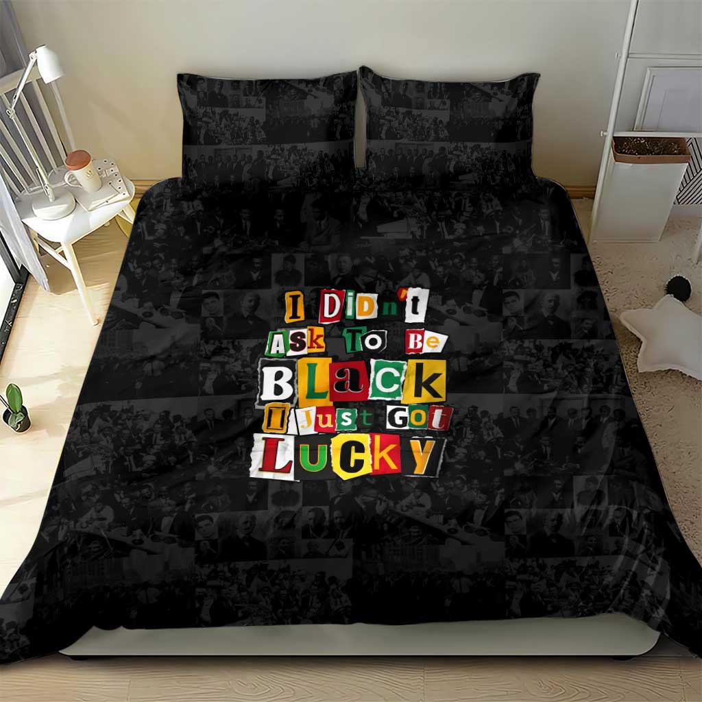 I Didn't Ask To Be Black I Just Got Lucky Magazine Cutout Bedding Set with Ancestral Portrait Collage Lettering - Wonder Print Shop
