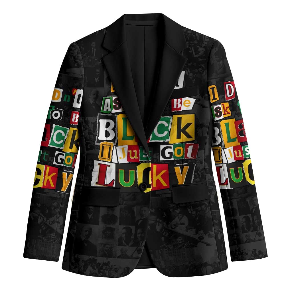 I Didn't Ask To Be Black I Just Got Lucky Magazine Cutout Blazer with Ancestral Portrait Collage Lettering - Wonder Print Shop