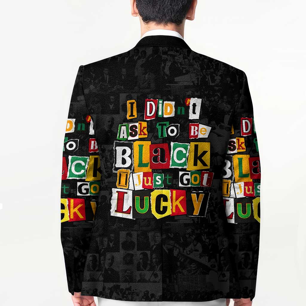I Didn't Ask To Be Black I Just Got Lucky Magazine Cutout Blazer with Ancestral Portrait Collage Lettering - Wonder Print Shop