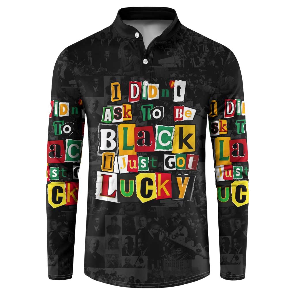 I Didn't Ask To Be Black I Just Got Lucky Magazine Cutout Button Sweatshirt with Ancestral Portrait Collage Lettering - Wonder Print Shop