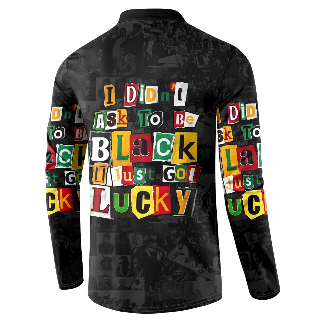 I Didn't Ask To Be Black I Just Got Lucky Magazine Cutout Button Sweatshirt with Ancestral Portrait Collage Lettering - Wonder Print Shop