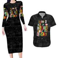 I Didn't Ask To Be Black I Just Got Lucky Magazine Cutout Couples Matching Long Sleeve Bodycon Dress and Hawaiian Shirt with Ancestral Portrait Collage Lettering - Wonder Print Shop