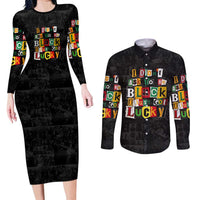 I Didn't Ask To Be Black I Just Got Lucky Magazine Cutout Couples Matching Long Sleeve Bodycon Dress and Long Sleeve Button Shirt with Ancestral Portrait Collage Lettering - Wonder Print Shop