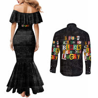 I Didn't Ask To Be Black I Just Got Lucky Magazine Cutout Couples Matching Mermaid Dress and Long Sleeve Button Shirt with Ancestral Portrait Collage Lettering - Wonder Print Shop