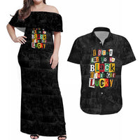 I Didn't Ask To Be Black I Just Got Lucky Magazine Cutout Couples Matching Off Shoulder Maxi Dress and Hawaiian Shirt with Ancestral Portrait Collage Lettering - Wonder Print Shop