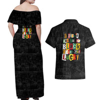 I Didn't Ask To Be Black I Just Got Lucky Magazine Cutout Couples Matching Off Shoulder Maxi Dress and Hawaiian Shirt with Ancestral Portrait Collage Lettering - Wonder Print Shop