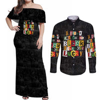 I Didn't Ask To Be Black I Just Got Lucky Magazine Cutout Couples Matching Off Shoulder Maxi Dress and Long Sleeve Button Shirt with Ancestral Portrait Collage Lettering - Wonder Print Shop