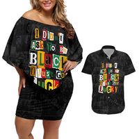 I Didn't Ask To Be Black I Just Got Lucky Magazine Cutout Couples Matching Off Shoulder Short Dress and Hawaiian Shirt with Ancestral Portrait Collage Lettering - Wonder Print Shop
