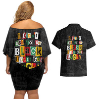 I Didn't Ask To Be Black I Just Got Lucky Magazine Cutout Couples Matching Off Shoulder Short Dress and Hawaiian Shirt with Ancestral Portrait Collage Lettering - Wonder Print Shop
