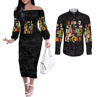 I Didn't Ask To Be Black I Just Got Lucky Magazine Cutout Couples Matching Off The Shoulder Long Sleeve Dress and Long Sleeve Button Shirt with Ancestral Portrait Collage Lettering - Wonder Print Shop