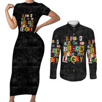 I Didn't Ask To Be Black I Just Got Lucky Magazine Cutout Couples Matching Short Sleeve Bodycon Dress and Long Sleeve Button Shirt with Ancestral Portrait Collage Lettering - Wonder Print Shop