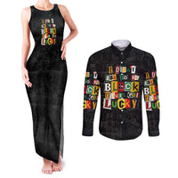 I Didn't Ask To Be Black I Just Got Lucky Magazine Cutout Couples Matching Tank Maxi Dress and Long Sleeve Button Shirt with Ancestral Portrait Collage Lettering - Wonder Print Shop