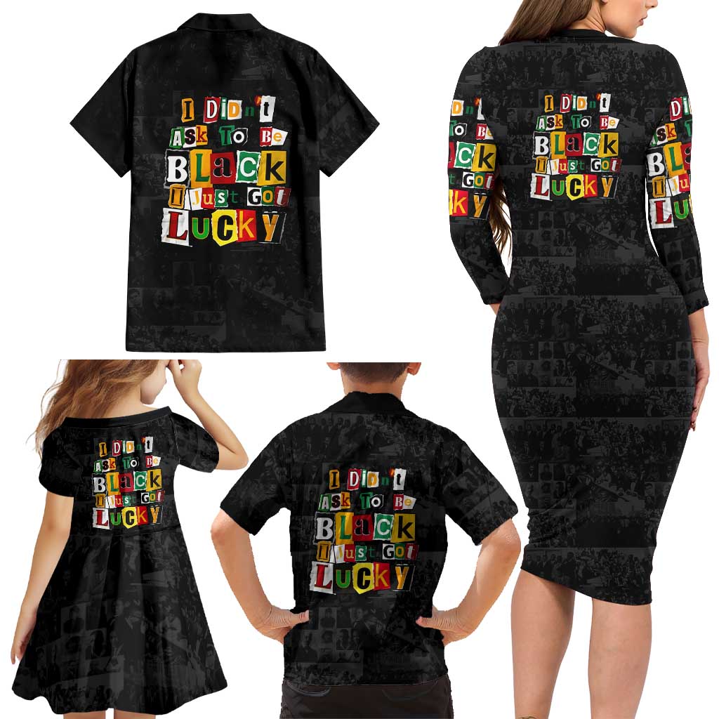 I Didn't Ask To Be Black I Just Got Lucky Magazine Cutout Family Matching Long Sleeve Bodycon Dress and Hawaiian Shirt with Ancestral Portrait Collage Lettering - Wonder Print Shop