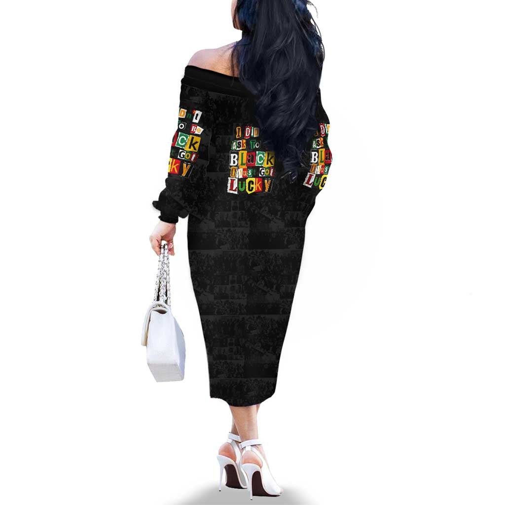 I Didn't Ask To Be Black I Just Got Lucky Magazine Cutout Family Matching Off The Shoulder Long Sleeve Dress and Hawaiian Shirt with Ancestral Portrait Collage Lettering - Wonder Print Shop