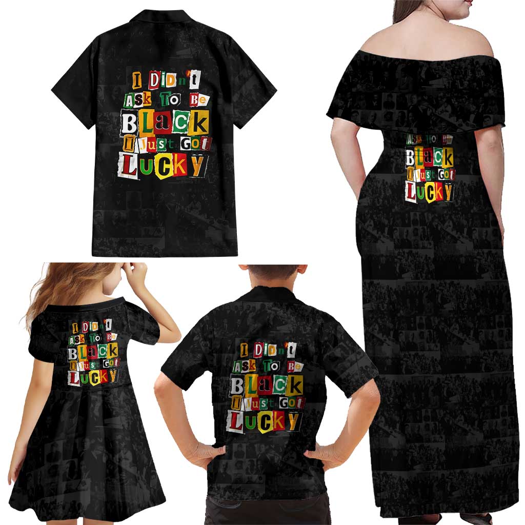 I Didn't Ask To Be Black I Just Got Lucky Magazine Cutout Family Matching Off Shoulder Maxi Dress and Hawaiian Shirt with Ancestral Portrait Collage Lettering - Wonder Print Shop