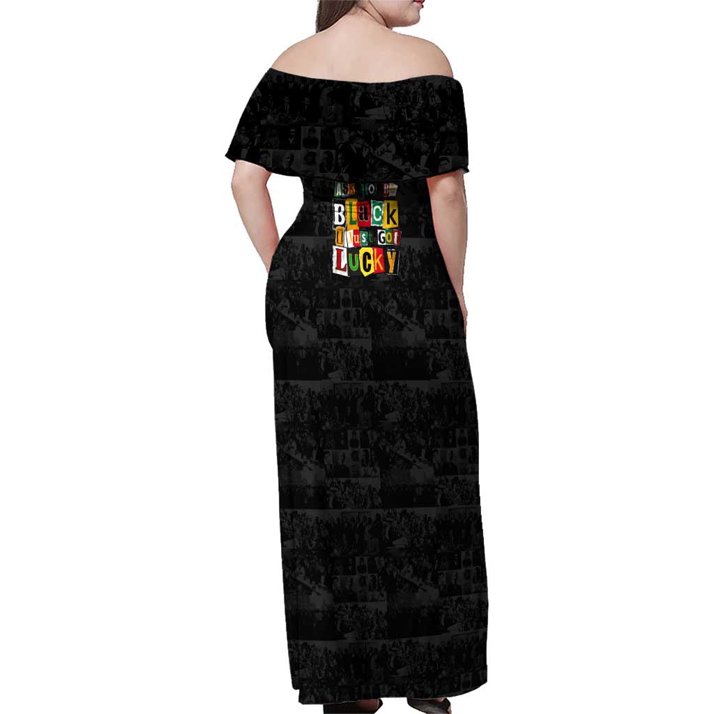 I Didn't Ask To Be Black I Just Got Lucky Magazine Cutout Family Matching Off Shoulder Maxi Dress and Hawaiian Shirt with Ancestral Portrait Collage Lettering - Wonder Print Shop