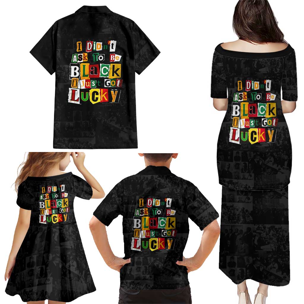 I Didn't Ask To Be Black I Just Got Lucky Magazine Cutout Family Matching Puletasi and Hawaiian Shirt with Ancestral Portrait Collage Lettering - Wonder Print Shop