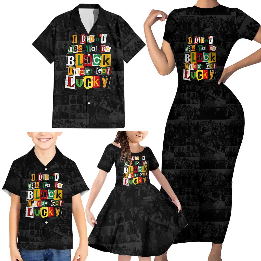 I Didn't Ask To Be Black I Just Got Lucky Magazine Cutout Family Matching Short Sleeve Bodycon Dress and Hawaiian Shirt with Ancestral Portrait Collage Lettering - Wonder Print Shop